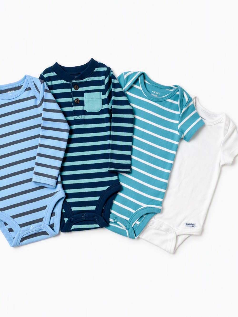 Carter's & Gerber Classic Nautical Striped Bodysuit Bundle 4pcs Blue White NB 0M